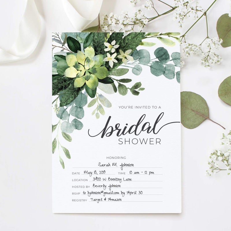 Canopy Street Lush Greenery Fill In The Blank Bridal Shower Invitation / 25 Floral Bridal Shower Invitations With Envelopes / 5" x 7" Bride To Be Flat Invite Cards/Made In The USA - Image 2